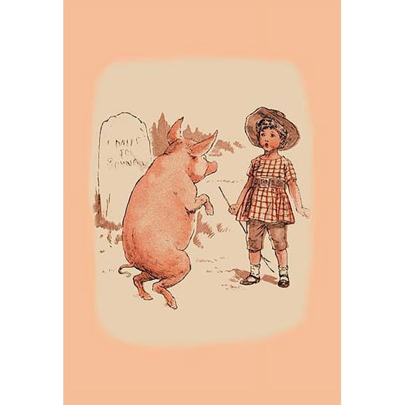 Pig on Hind Legs and Little Girl Fine art canvas print (20" x 30")
