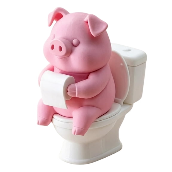 Pig on Toilet Bathroom Decors Figurine, Miniature Desk Shelf Accent Display