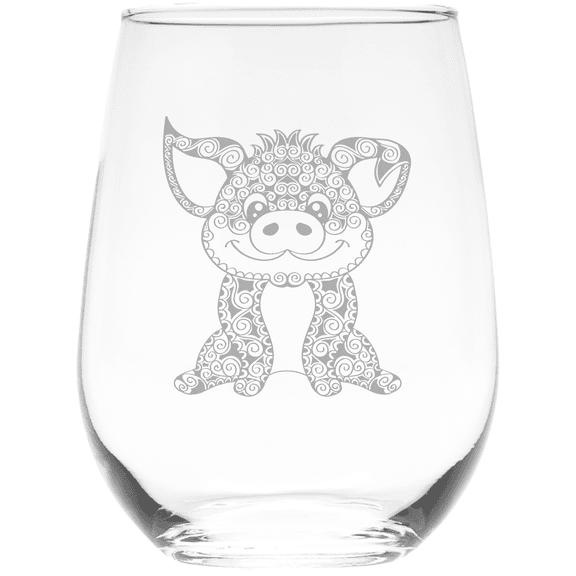 C&M Personal Gifts 17 oz Pig Stemless Wine Glass (Style P1)