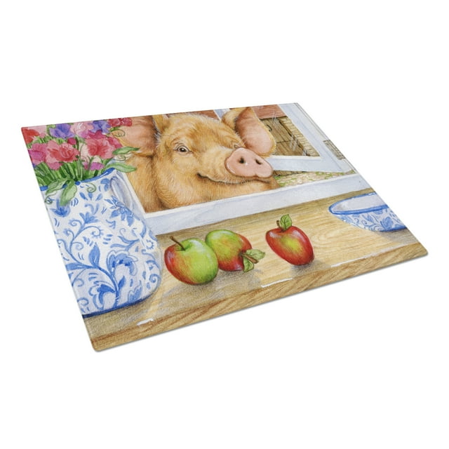 Pig trying to reach the  in the Window Glass Cutting Board Large