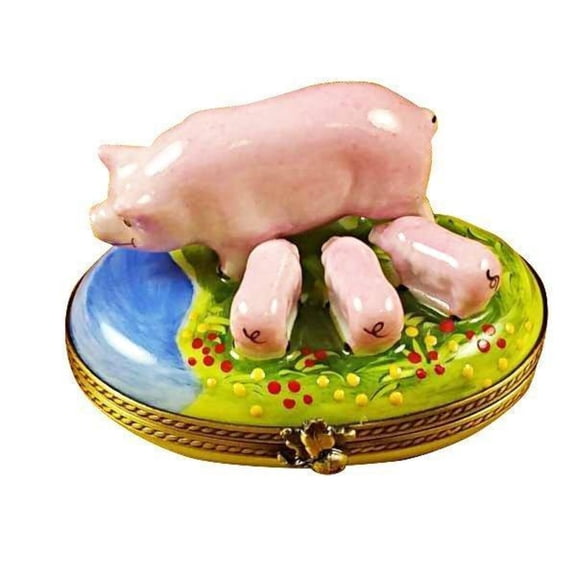 Pig and Babies Limoges Box for Animal Lovers Limoges Box Porcelain Figurine