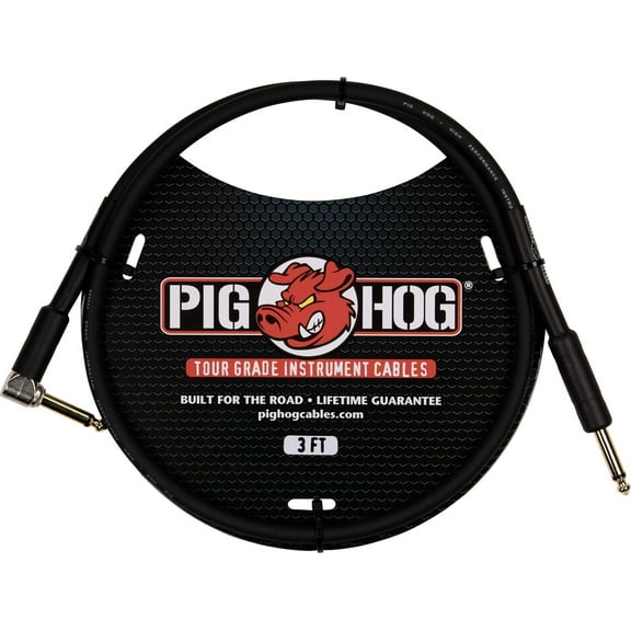 PigHog PH3R 3-feet 1/4-inch - 1/4-inch Right Angle Connectors Guitar Instrument Cable 8mm PVC Outer Covering
