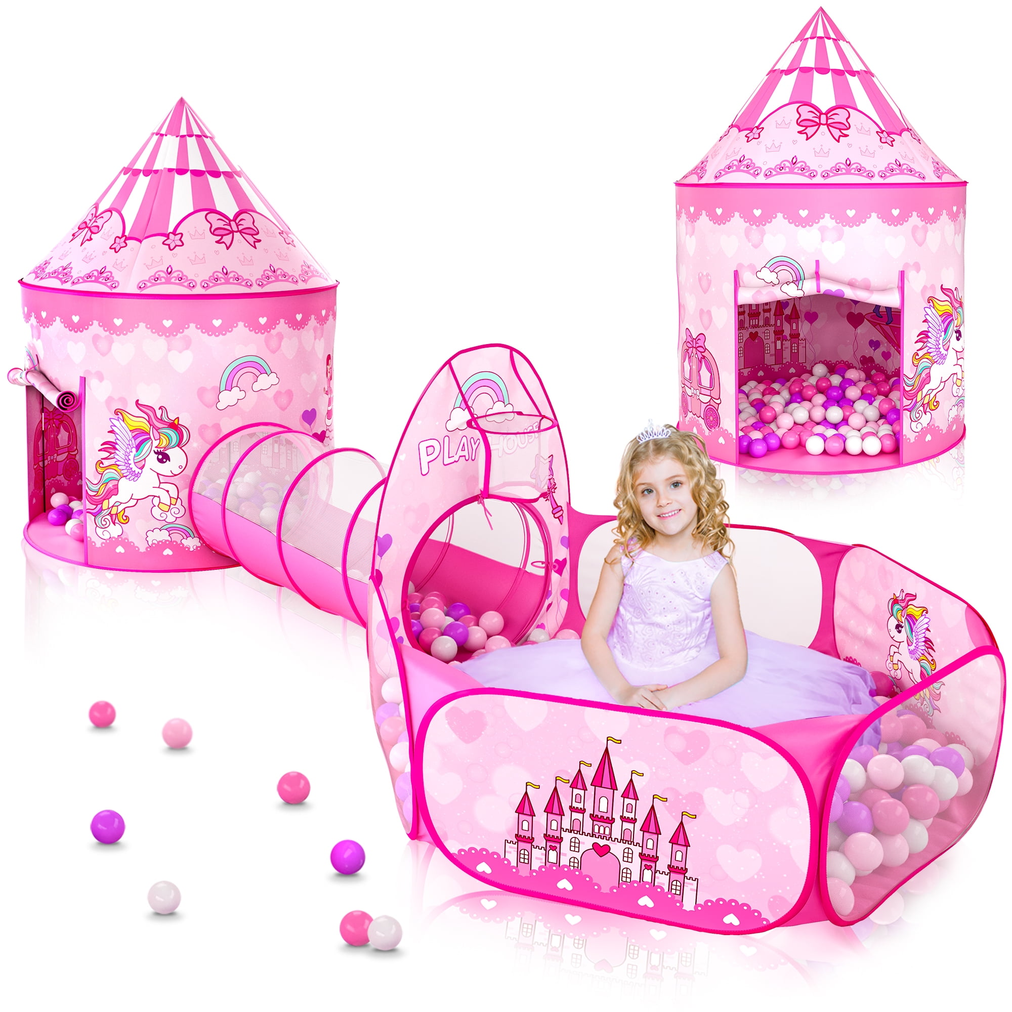 PigPigPen 3pc Polyester Princess Castle Ball Pit Tent for Toddlers with