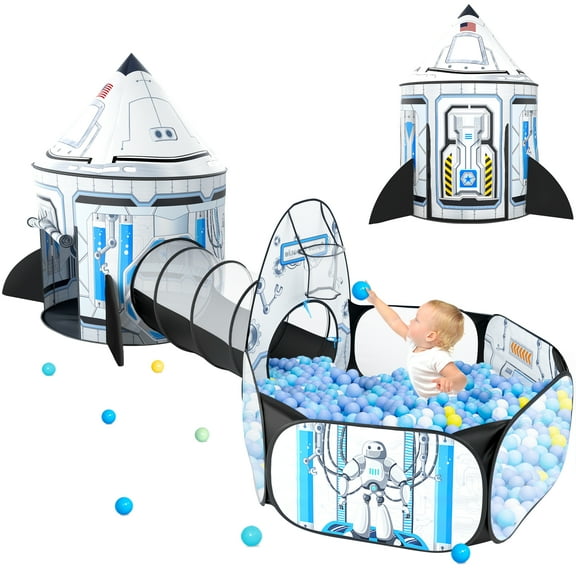 PigPigPen 3pc Spaceship Ball Pit Tent for Toddlers with Play Tunnel Polyester Playhouse Indoor Outdoor