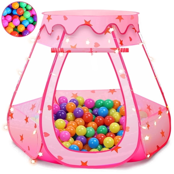 PigPigPen Soft Play Ball Pit for Infants & Toddlers with Colorful Balls, Princess Playroom Tent Included