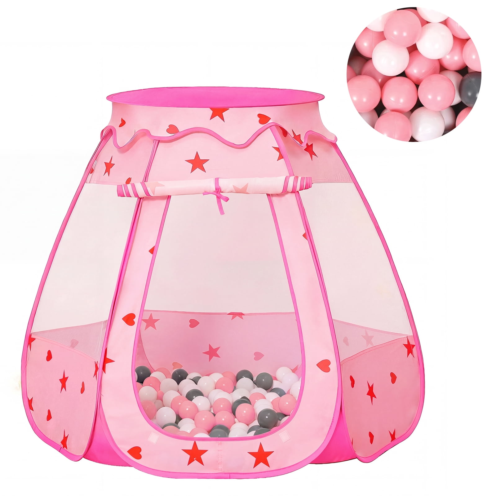 PigPigPen Princess Pop up Ball Pit for Toddlers with 50 Balls and Carry Bag, Pink/White/Gray