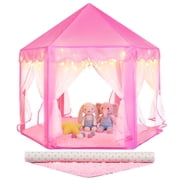 PigPigPen Pink Princess Castle Play Tent for Toddler Girls and Kids with Rug and Star Lights, Indoor Playhouse for Pretend Play and Reading