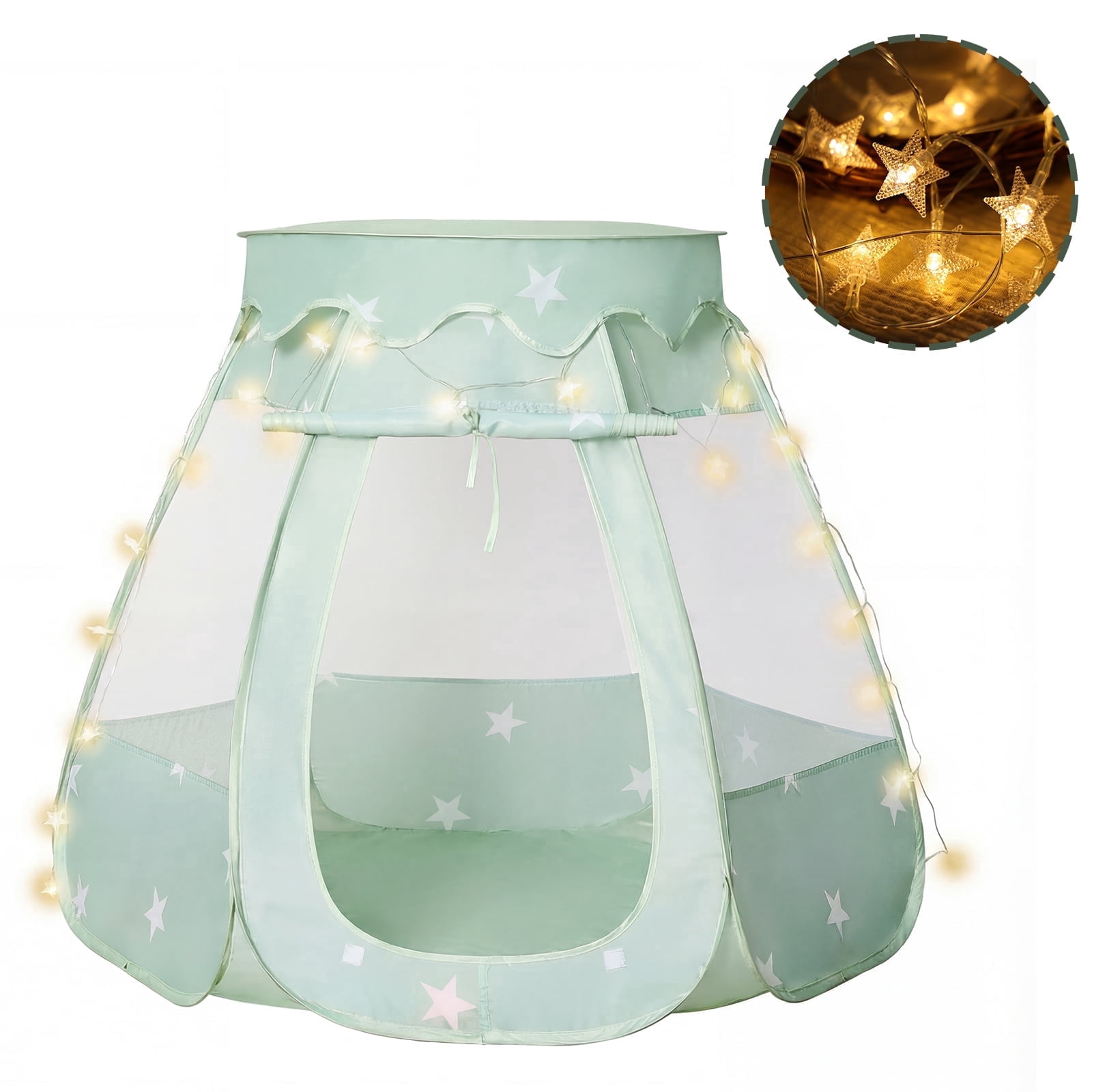 PigPigPen Pop up Princess Ball Pit Tent with Star Lights, Indoor/Outdoor Tent for Toddlers and Kids, Grayish Green, No Balls Included