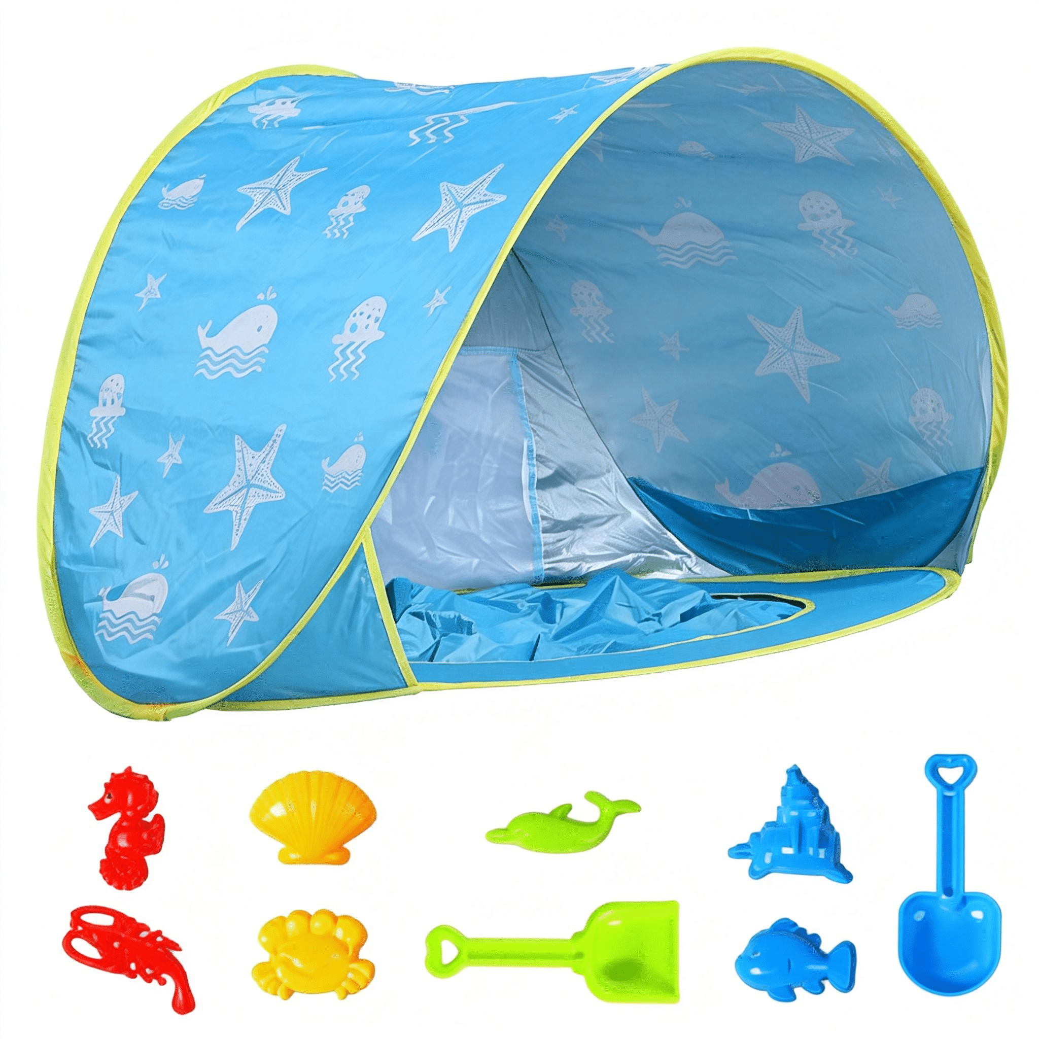 PigPigPen Pop Up Sun Shelter for Baby: Beach Tent with UV Protection & Waterproof Cabana - Infant Pool Shade Umbrella（Equipped with beach toys）