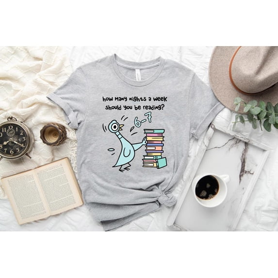 Pigeon 6-7 Reading Shirt, Book Lover Librarian Tee