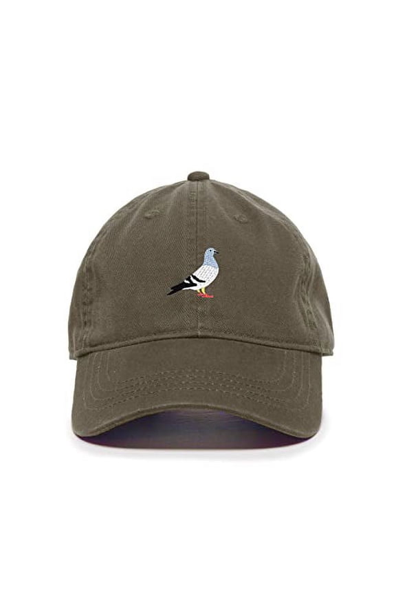 Pigeon Baseball Cap Embroidered Cotton Adjustable Dad Hat Olive
