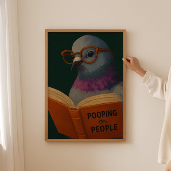 Pigeon Bathroom Bird Mischief Poster