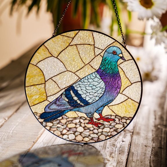 Pigeon Bird Glass Suncatcher, Nature Lover Window Hanging, Bird Watcher, 3.5 in