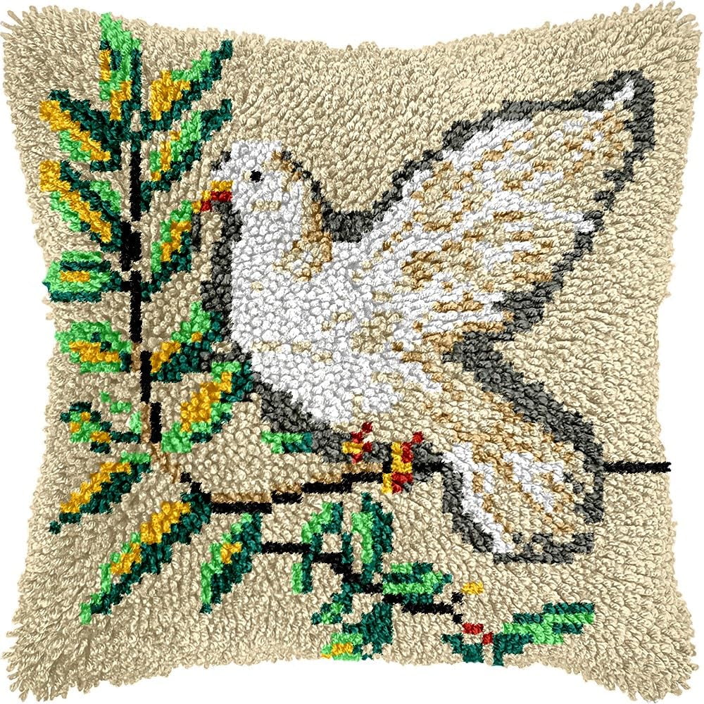 Pigeon Bird Latch Hook Kits Pillow kits Cushion Throw Pillow Embroidery Craft Kits DIY Kits of DIY Hooking Pillowcase Cover Supplier with Color Printed Canvas 43x43cm (133)