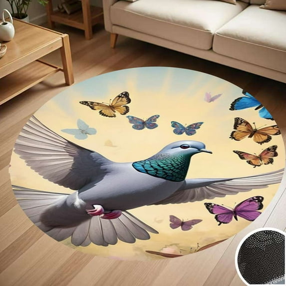 Pigeon Butterfly Garden Art Round Carpet Living Room Bedroom Home Decoration Coffee Table Mat Lounge Rug Chair Mats
