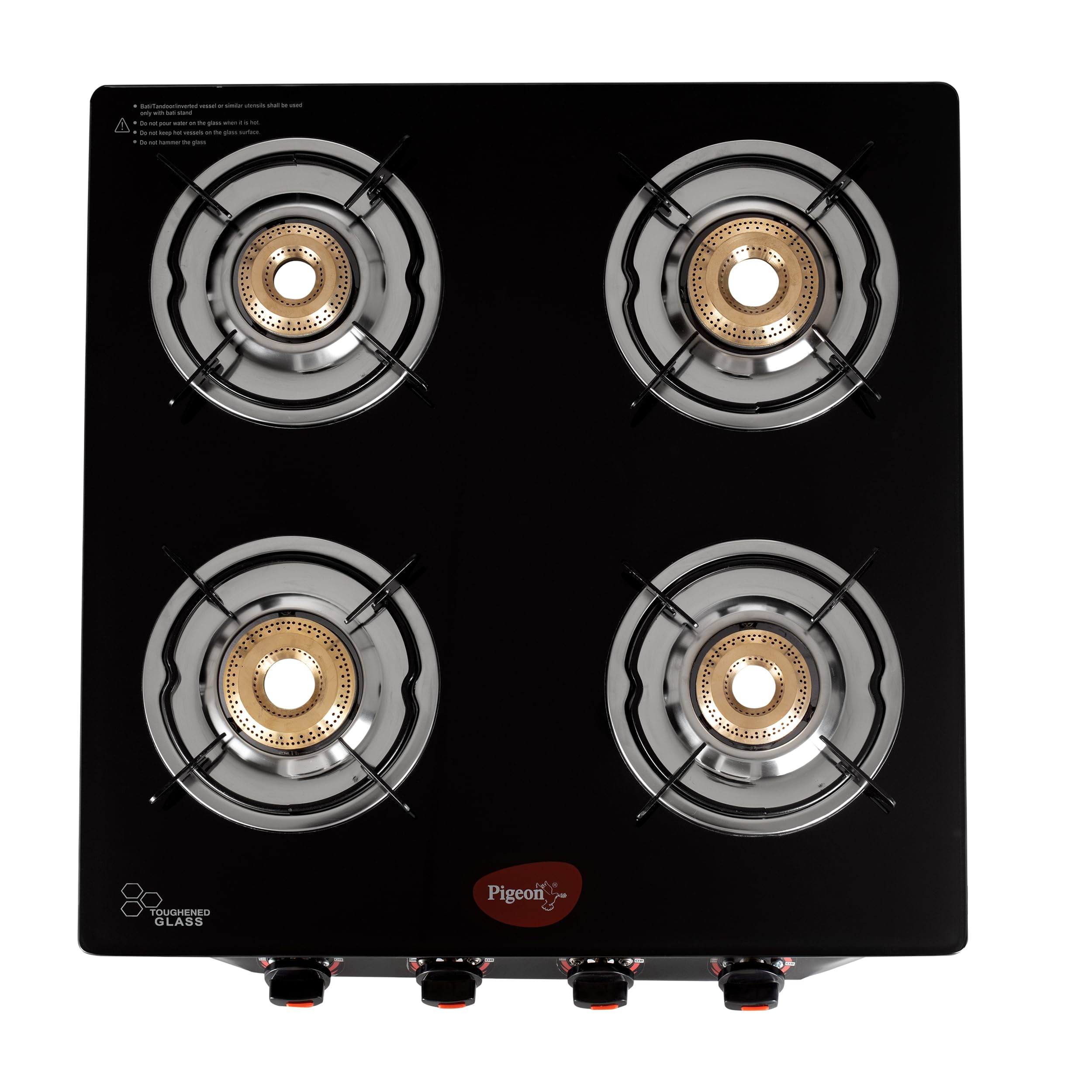Pigeon By Stovekraft Aster Gas Stove 4 Burner With High Powered Brass Burner Gas Cooktop With Glass Top And Powder Coated Body Black 14297
