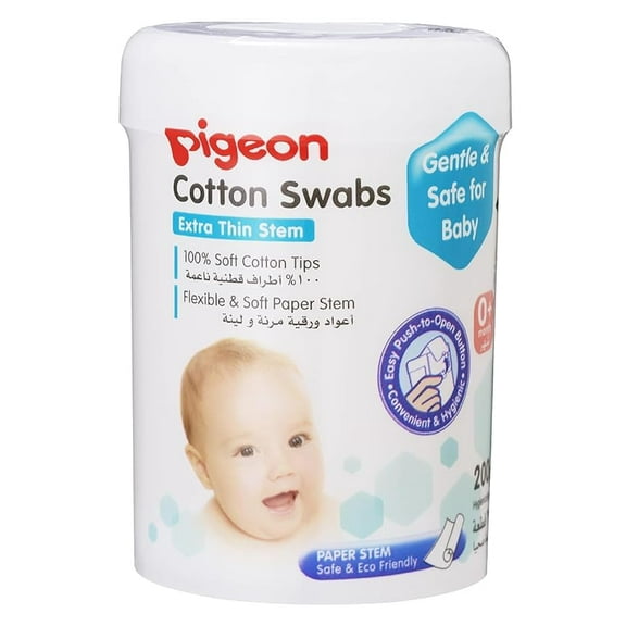 Pigeon Cotton Swabs Extra Thin Stem,BPA Free,100 % Soft Cotton Tips,Eco Friendly,White,200 pcs