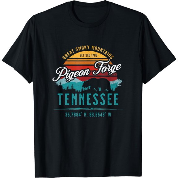 Pigeon Forge Tennessee Great Smoky Mountains Bear Retro Sun T-Shirt