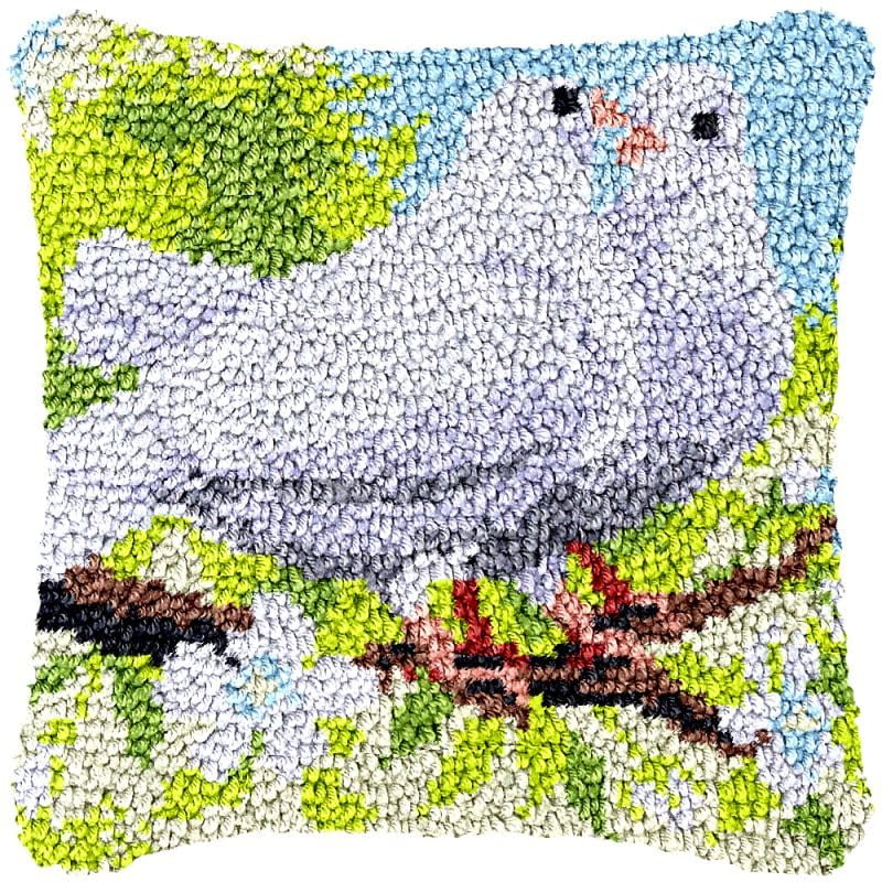 Pigeon Friend Peace Latch Hook Pillow Cover Kits for DIY Handmade Throw Pillow Cross Stitch Latch Hook Pillowcase Rug Kits with Preprinted Color Pattern Canvas Crochet Yarn Kits 17''X 17''(ch83)
