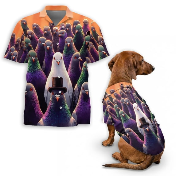 Pigeon Hunting Hawaiian Shirt, Funny Pigeon Print Aloha Shirt, Unisex Button-Up Shirt for Men & Women, Novelty Bird Graphic Casual Summer Shi