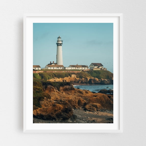 Pigeon Point Light, Pescadero 03 - Pescadero California Photography Lighthouse Coastal Ocean Landscape Nature Scenic Beach House White Framed Wall Art Print 9 x 12 inches