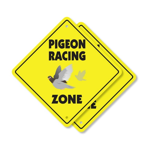 Pigeon Racing (2 Pack) Plastic Crossing Sign - 12 Inch X 12 Inch Xing Sign Gift Birds Sport Competition Hobby Flight Decor Nature Unique Fun Challenge Active