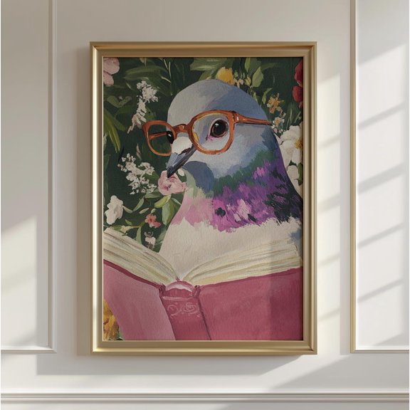 Pigeon Reading in Cheeky Animal for Book Lovers and Unique Without Book Title Poster