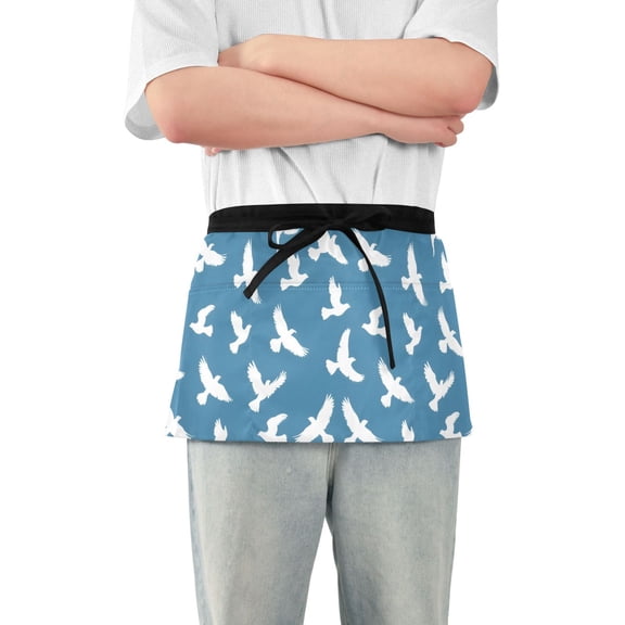 Pigeon Silhouette Server Apron with 3 Pockets Waterproof Waitress Waist Short Apron for Man Woman 12 Inches