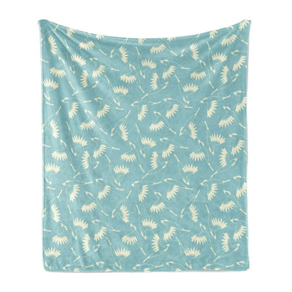 Pigeon Soft Flannel Fleece Throw Blanket, Pigeon Prints with Feathers Wings Plainly Designed Gulls Crows Bird Types, Cozy Plush for Indoor and Outdoor Use, 60" x 80", Seafoam and Ivory, by Ambesonne