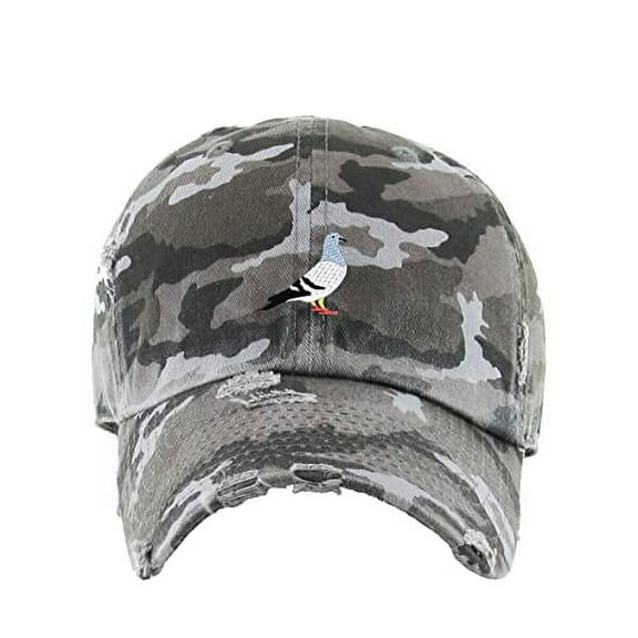 Pigeon Vintage Baseball Cap Embroidered Cotton Adjustable Distressed Dad Hat Gray Camo