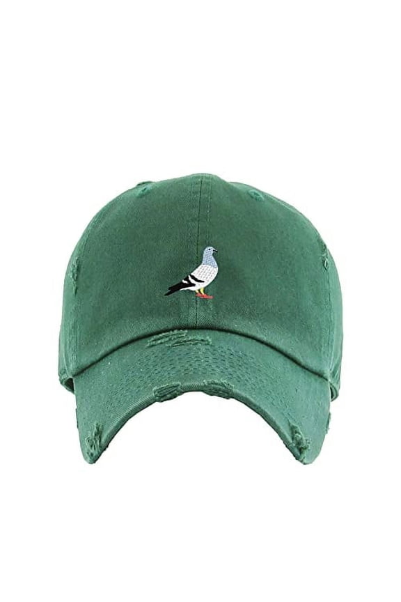 Pigeon Vintage Baseball Cap Embroidered Cotton Adjustable Distressed Dad Hat Hunter Green