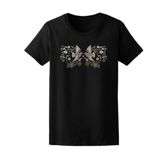 Pigeons And Flowers Pattern T-Shirt Women -Image by Shutterstock, Female Medium
