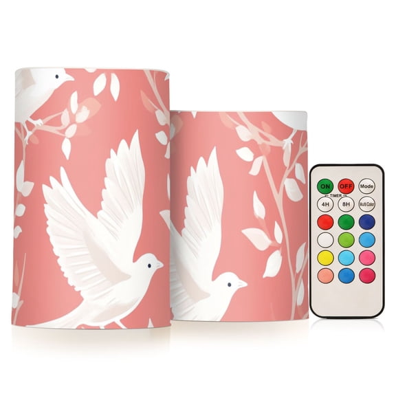 Pigeons Trees Leaves Flickering Flameless Candles LED Tealight Battery Operated with Remote Set of 2 Holiday Decor Ornaments