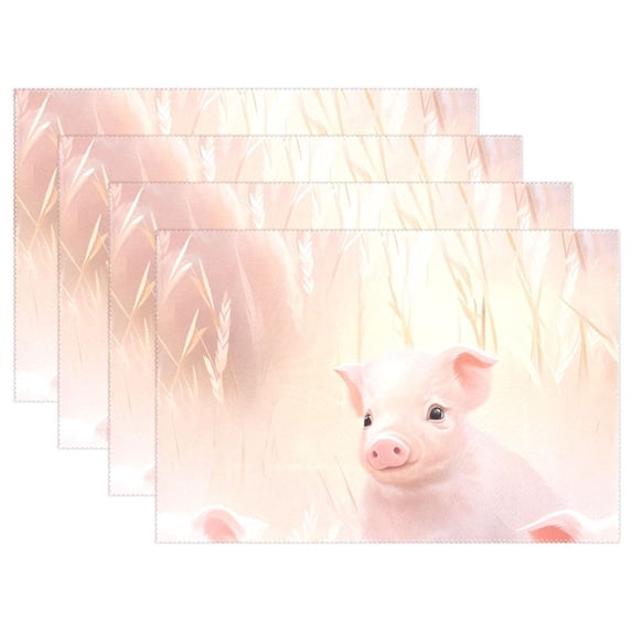 Piggies Pig Wheet 12×18 inch Placemats Heat Resistant Washable Foldable Rectangular Placemats Set Decoration Indoor Outdoor for Kitchen Dining Table 1PC