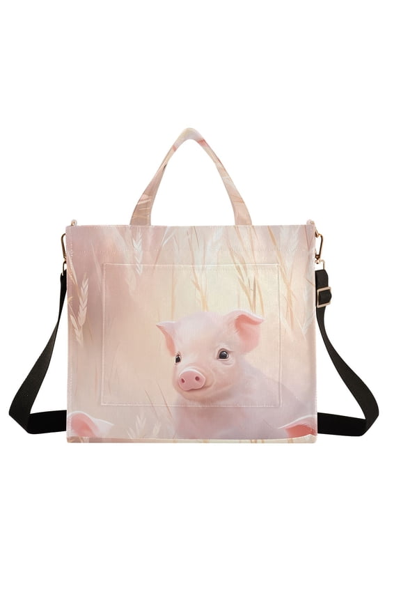 Piggies Pig Wheet Corduroy Tote Bag Handbag Large Messenger Bag Shoulder Crossbody Zipper Bag Purse