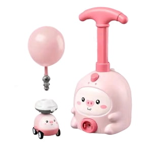 Piggy 2-in-2 Air Powered Balloon Car Launcher Toy Set, STEM Educational Aerodynamic Race Car & Flying Rocket Launcher with Hand Pump, Interactive Science Experiment Toy