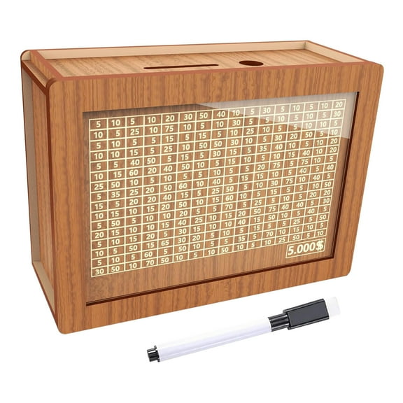 Piggy Bank for Adults Kids, Money Saving Box 5000, Wooden Money Box with Money Target and Numbers with Counter, Wooden Coin Bank for Boys and Girls, Gift for Friends