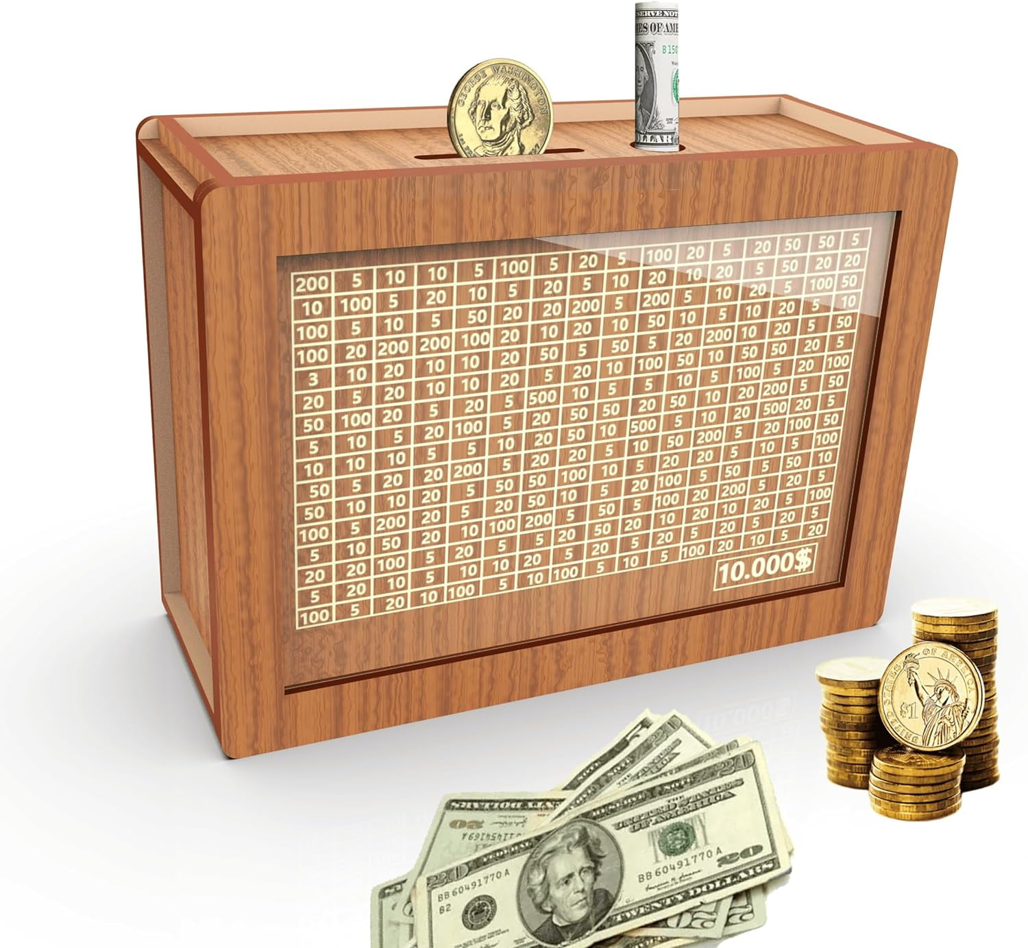 Piggy Bank for Adults Kids, Wooden Mony Bank Cash Vault Money Saving ...