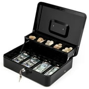 Piggy Bank, Cash Box with Money Tray and Key Lock to Secure Money, Jewelry, 11.8" x 9.5" x 3.5", Black,Perfect for Gifts