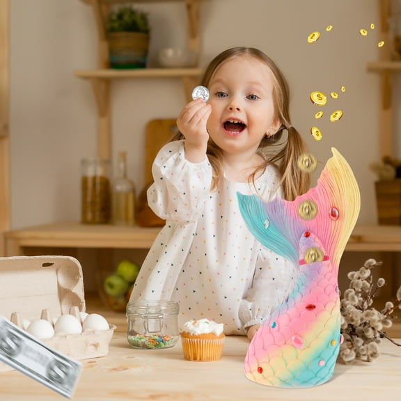Piggy Bank with DIY Stickers Unbreakable Coin Bank Mermaid Money Bank Decorative Kids Piggy Bank Reusable Cute Money Saving Bank for Kids Toddlers Pink