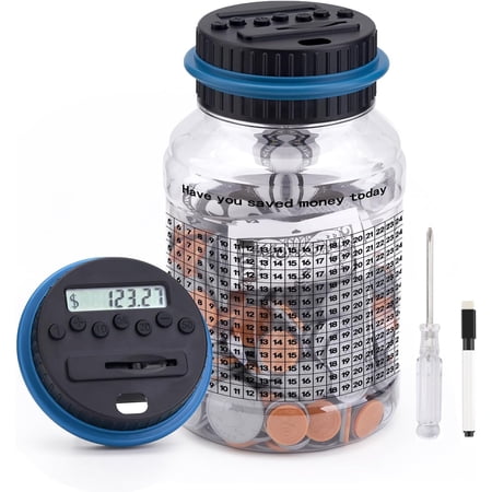 Piggy Bank Digital Coin Counter Money Jar with LCD Display, 2.0L Capacity, 1000 Coins Storage, Battery Operated Savings Bank,365-day Financial Management Record