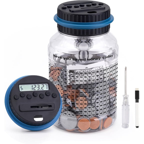 Piggy Bank Digital Coin Counter Money Jar with LCD Display, 2.0L Capacity, 1000 Coins Storage, Battery Operated Savings Bank365-day Financial Management Record