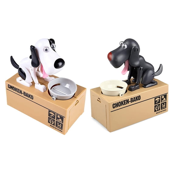 Piggy Bank, My Dog Piggy Bank, Robotic Coin Munching Toy Money Box, Saving Money Coin Bank for Boys and Girls, Bank Money Saving Box Dog Shake Heads Tail Ears Rotating (Black&White+Black)