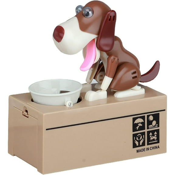 Piggy Bank, My Dog Piggy Bank, Robotic Coin Munching Toy Money Box, Saving Money Coin Bank for Boys and Girls, Bank Money Saving Box Dog Shake Heads Tail Ears Rotating (White&Brown)