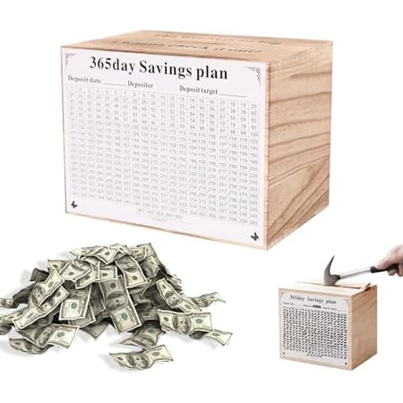 Piggy Bank for Kids and Adults, Wooden Money Saving Box for Cash, Unbreakable Piggy Bank for $10000 $5000 $3000 $1000 $800 $500 Target Money Saving Challenge.(Burly Wood)