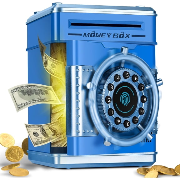 Piggy Bank for Kids, Fingerprint Simulation Money Box Toys for 4 5 6 7 8 9 10 11 12 13 Year Old Boys Gift Ideas, Music Modes Electronic Money Saving Box for Girls