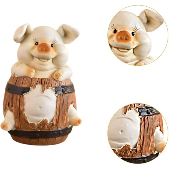 Piggy Bank Living Room Home Decorations Gift - Resin Handicraft Wooden Barrel Pig Bank Ornaments for Desktop TV Cabinet,Piggy Bank for Adults