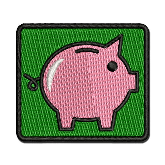 Piggy Bank Outline Applique Multi-Color Embroidered Iron-On Patch - 2.0 Inch Mini