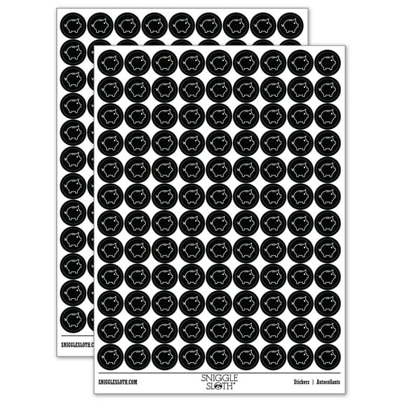 Piggy Bank Outline 200+ Round Stickers - Black - Matte Finish - 0.50" Size