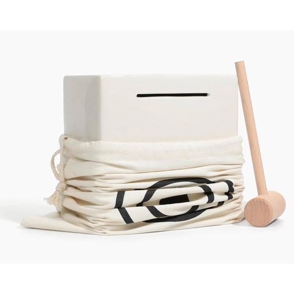 Piggy Bank Smash Box - Must Break to Access Money | Ceramic Savings Bank for Adults to Help Budget Save for Vacation Wedding or Kids College Fund | Money Saver Box One Small Opening | Birthday Gift